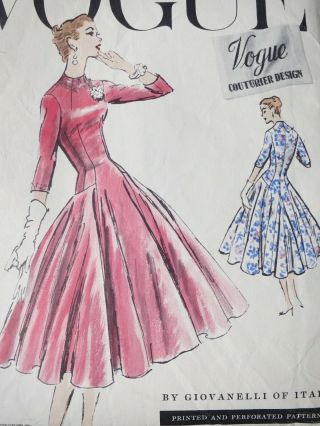 Vogue Couturier Design Giovanelli Vintage 1956 Dress Pattern Size 14 Bust 32 50s