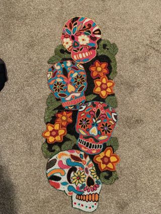 Pier 1 Sugar Skull Table Runner Day Of The Dead Beaded Embroidered Flowers