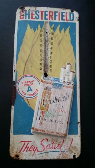 Vintage Chesterfield Cigarettes Tobacco Advertising Metal Sign Thermometer