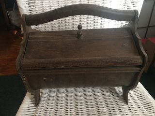 Antique Wood Sewing 2 Door Box With Vintage Snaps Buttons Thread Pins Needles