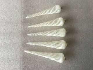 Set Of 5 Vintage Hand Blown Icicle Glass Ornaments