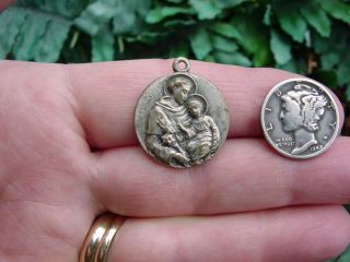 Vintage St Anthony Of Padua - Catholic Relic Medal - Touched Cloth