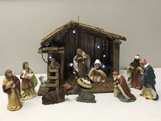 12 Piece Set Porcelain Nativity Plus Stable & Lights.  O’well China