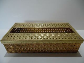 Vintage Stylebuilt Gold Basket Weave Long Tissue Box Cover Hollywood Regency