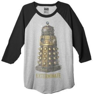 Doctor Who Dalek Exterminate Raglan 3/4 Sleeve Adult T - Shirt,  Unworn