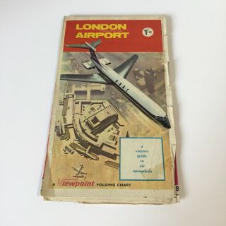 London Heathrow Airport Folding Map And Airline Recognition Rare 1950s