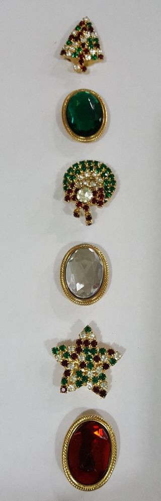 Vintage Set Of 6 Crystal Rhinestone Christmas Button Covers Goldtone