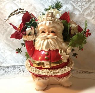 Napco Vintage 50’s Santa Planter Candy Dish Christmas Decorations