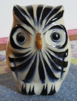 Vintage Tonala Owl Mexican Pottery Folk Art Hand Painted Mexico Ceramic Bird