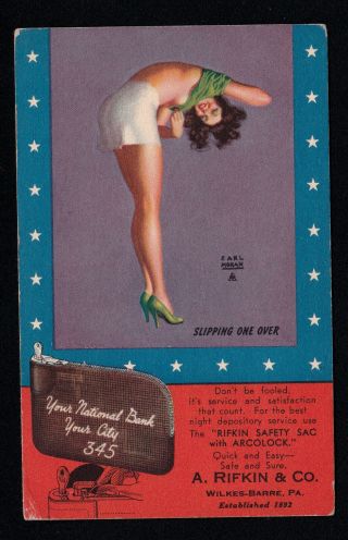 1940s Earl Moran Hotcha Pinup Advertising Postcard Rifkin Products Wilkes Barre