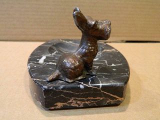 Bronze Scottie Dog Figurine on Black Marble Ashtray Vintage 4