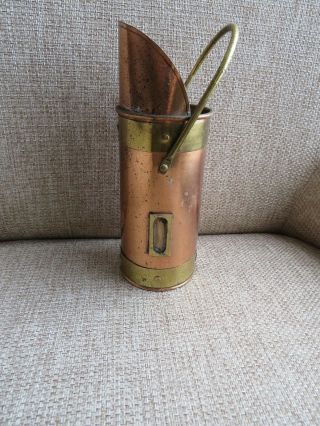 Vintage Antique Brass & Copper Long Match Holder With Striker Stove Fireplace