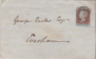 1847 Qv Cover With A 1d Penny Red Imperf Stamp Sent To Evesham