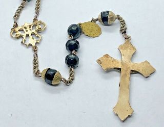 † PRIEST Early 1900s Antique Black GLASS Beads Rosary † 3