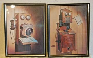 Four Framed Color Photographs of Antique Wooden Wall Telephones - Neat - O 2