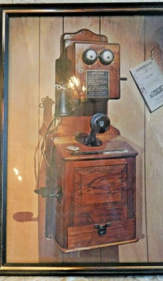 Four Framed Color Photographs of Antique Wooden Wall Telephones - Neat - O 5