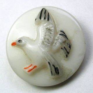 Bb Vintage Glass Button Seagull Bird W Painted Accent 11/16 " 1930s