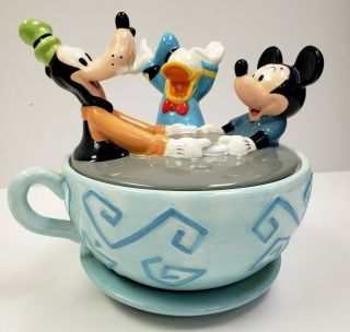 Disneyland 50th Anniversary Cookie Jar Teacup Ride Mickey Donald Duck Goofy 2005