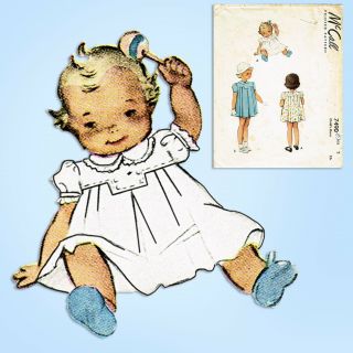 1940s Vintage Mccall Sewing Pattern 7490 Baby Girls Pleated Dress Sz 2