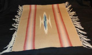 Vintage Miniature Mexican / Native / Navajo Style Rug W/ Fringe 19 - 5/8 "