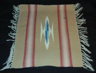 Vintage Miniature Mexican / Native / Navajo STYLE Rug w/ Fringe 19 - 5/8 