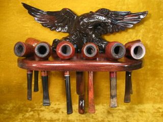 Vintage Tobacco Smoking Pipe Rack For 8 Pipes With Eagle