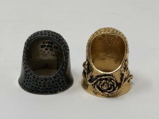 Two Carol Bradley Open Nail Thimbles Silver Tone Gold Tone Sewing Collectible