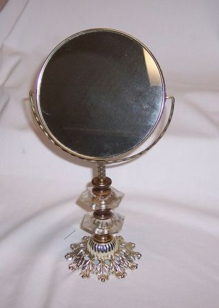 Antique Vanity Makeup Mirror With Brass And Glass Trim