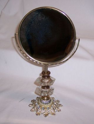 ANTIQUE VANITY MAKEUP MIRROR with BRASS and GLASS TRIM 3