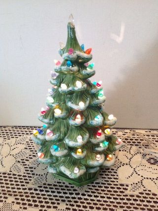 Vintage Holland Mold 12 " Ceramic Tree Christmas Flocked Lighted 1973