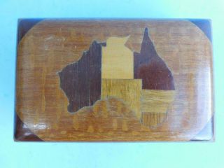 Map Of Australia Native Timbers Silky Oak Trinket Box C1940s