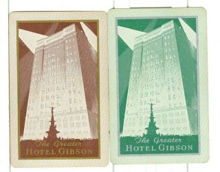 Two Single Vintage Playing Cards " The Greater,  Hotel Gibson,  " Advert