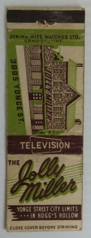 Vintage Jolly Miller Hotel Toronto Matchbook Cover (inv24256)
