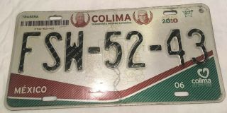 Colima Mexico License Plate Tag Placa Mex Fsw - 52 - 43
