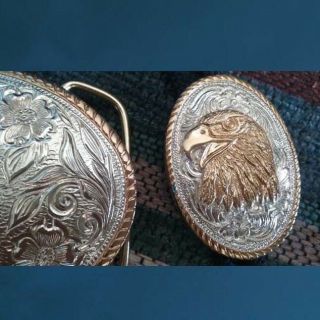 AMERICAN HERITAGE Gold and Silver Plated Matching Eagle Belt Buckle And Bolo 3