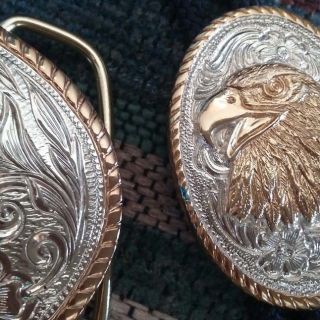 AMERICAN HERITAGE Gold and Silver Plated Matching Eagle Belt Buckle And Bolo 5