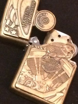 Zippo D2000 Rare Solid Brass Harley Davidson Motorcycles.  Box & Papers