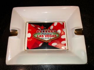Vintage Welcome To Fabulous Las Vegas Nevada Sign Large Ashtray Casino Dice Rare