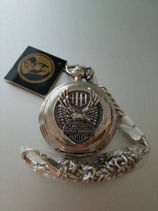 Harley Davidson Pocket Watch With Chain And Pouch