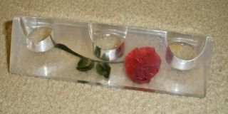 Vintage Lucite Holder For Three Lipsticks With Red Rose