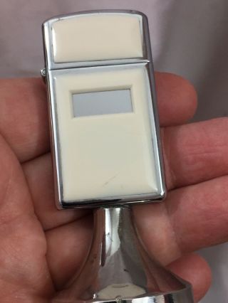 1978 Slim Zippo Handilite Table Lighter With White Ultralite Acrylic Chip