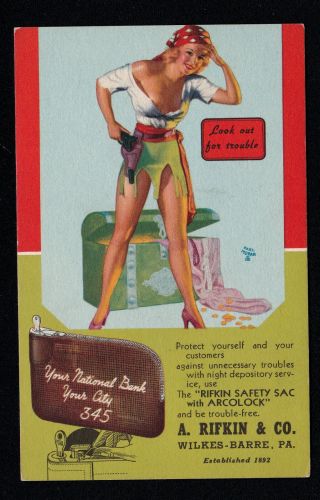1940s Earl Moran Hotcha Pinup Pirate Girl Postcard Rifkin Products Wilkes Barre