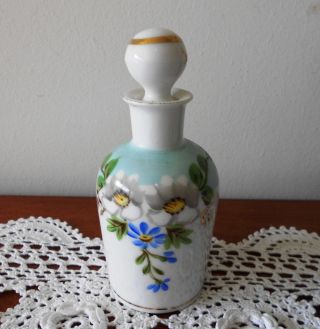 Vintage Porcelain Perfume Bottle With Hand Painted Floral Design C1960s