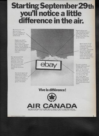 Air Canada 1967 Starting September 29th Little Difference In Air Lax/toronto Ad