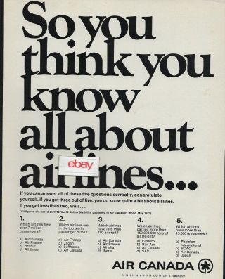 Air Canada 1971 So You Think You Know All About Airlines - Take The Test Ad