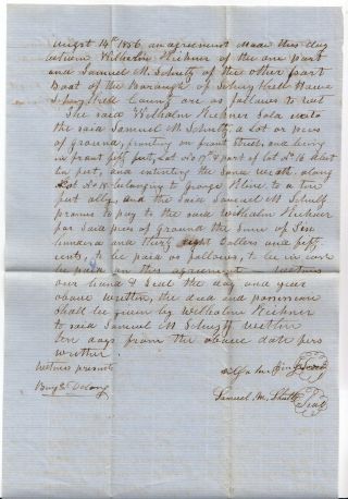 Schuylkill Haven Pennsylvania 1856 Land Agreement Document,  Samuel M Schultz