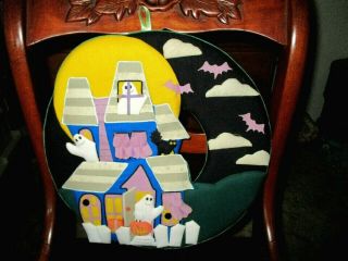 13.  5 " Vtg Completed Bucilla Appliqued Halloween Haunted House Ghosts/bats/cat
