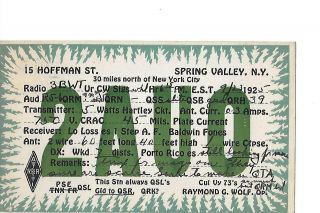 1925 2auo Spring Valley N.  Y.  Qsl Radio Card.
