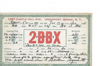 1925 2bbx Unionport Bronx N.  Y.  Qsl Radio Card.