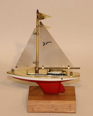 1950s Royal Craft Red Sailboat Tabletop Cigarette Lighter On Stand Made In Japan